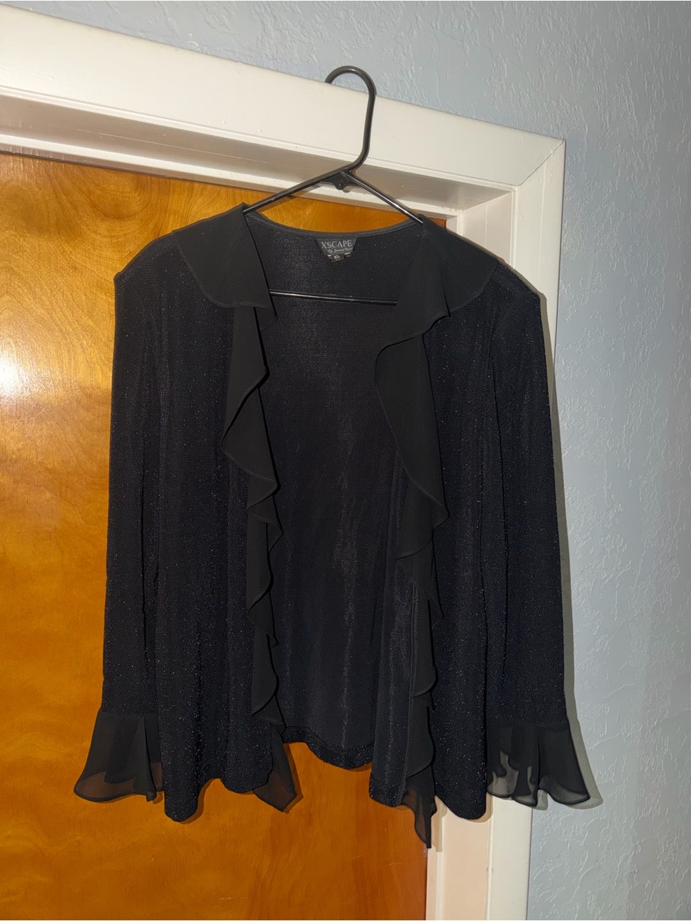 Xscape Black Sparkle Ruffle Collar Blouse